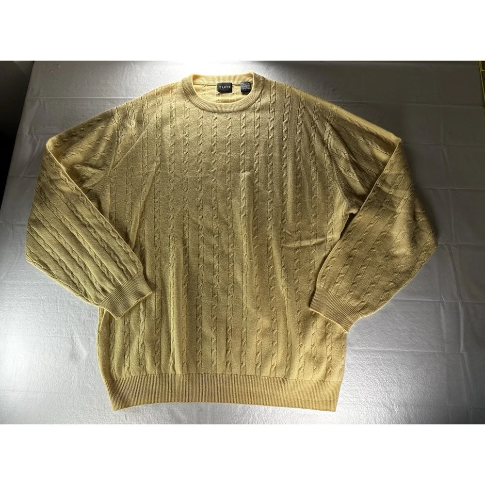 Forte Cable Knit Sweater Mens‎ Large Cashmere Silk Blend Lightweight Soft